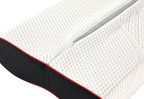 Close-up of a textured mattress with a zipper detail on a white background