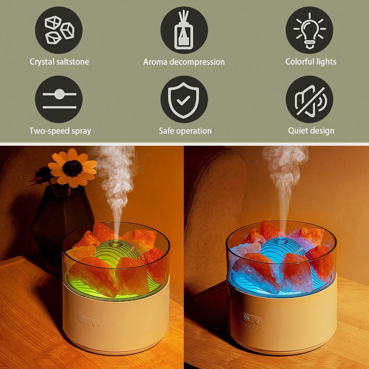 200 mL Salt Crystal Aroma Diffuser with Color-Changing Light