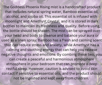 Goddess Phoenix Rising - Moon Water Amethyst Crystal Infused Elixir Bamboo Oil Mist
