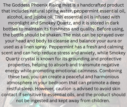 Goddess Phoenix Rising - Moon Water Smokey Quartz Crystal Infused Elixir Peppermint Oil Mist