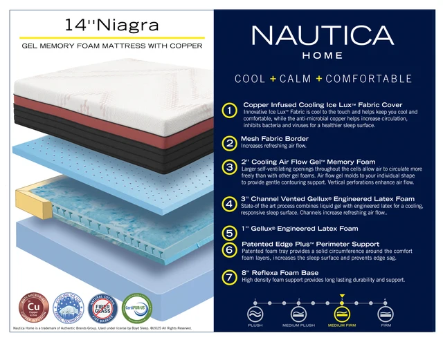 Nautica Home Niagara 14" Gel Memory Foam Copper Infused Mattress