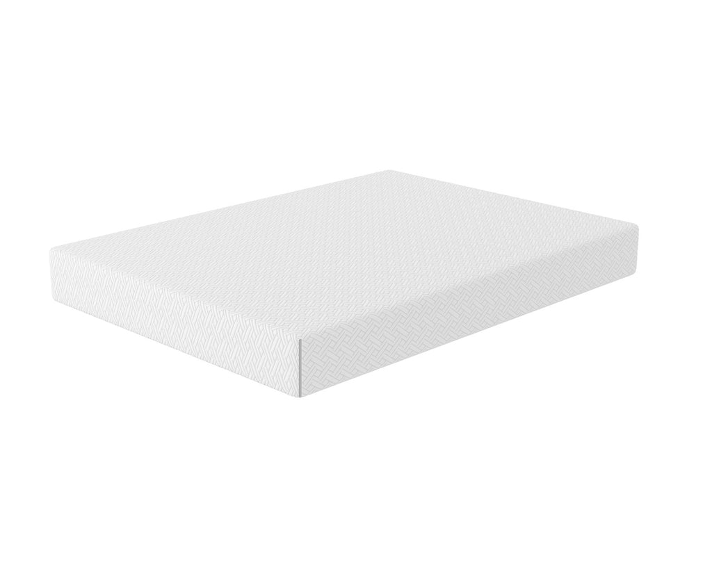 A white rectangular mattress or cushion with a subtle textured surface, shown at an angle on a plain white background.