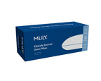 MLILY Ethically Sourced Down Pillow packaging box in dark blue with white text and a white graphic on the side, shown on a plain white background.