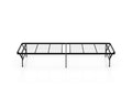 A black metal folding camp bed frame shown from the side on a clean white background.