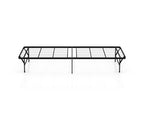 A black metal folding camp bed frame shown from the side on a clean white background.