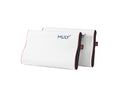 Two white contoured pillows with red piping and black side supports, featuring the blue 'MLILY' logo, shown on a plain white background.