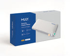 MILLY Serenity Classic Pillow packaging box, featuring a blue and white design with an illustration of the white pillow on the front.