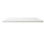 A white textured mattress topper or mattress slice shown from a top-down view on a solid white background.