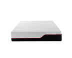 A mattress shown from a top-down angle on a solid white background. The mattress features a textured white top surface and a black base with a thin red accent line.