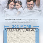 Family lying in bed with text about mattress technology and sleeping surface area.